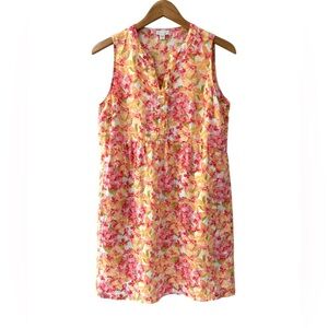 J. Jill Love Linen sleeveless floral Shift Dress S petite pockets spring summer